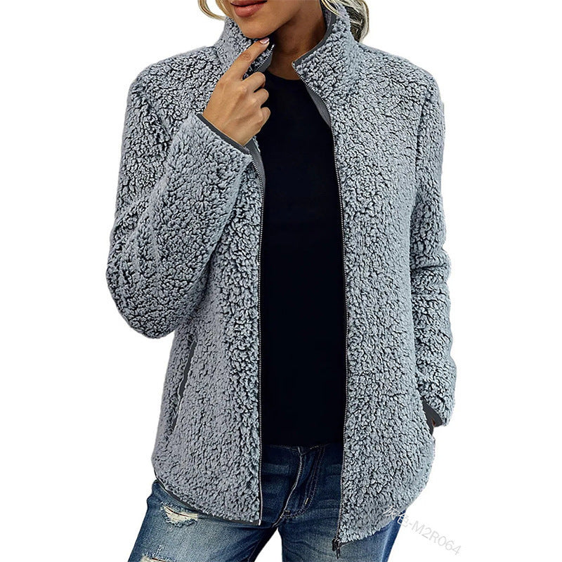 Soft fleece jacket for women with a high collar and side pockets Lune London