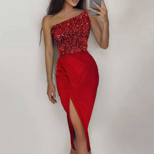 Lune London one-shoulder sequin evening dresses