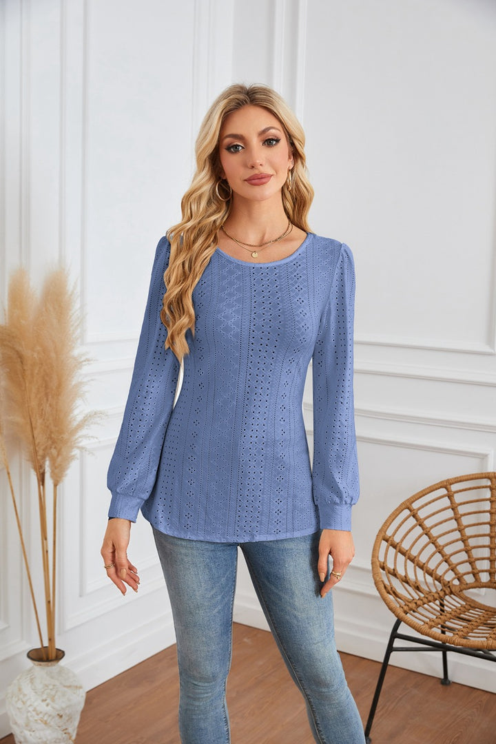Women's blouse with airy diamond patterns and elegant puff sleeves Lune London