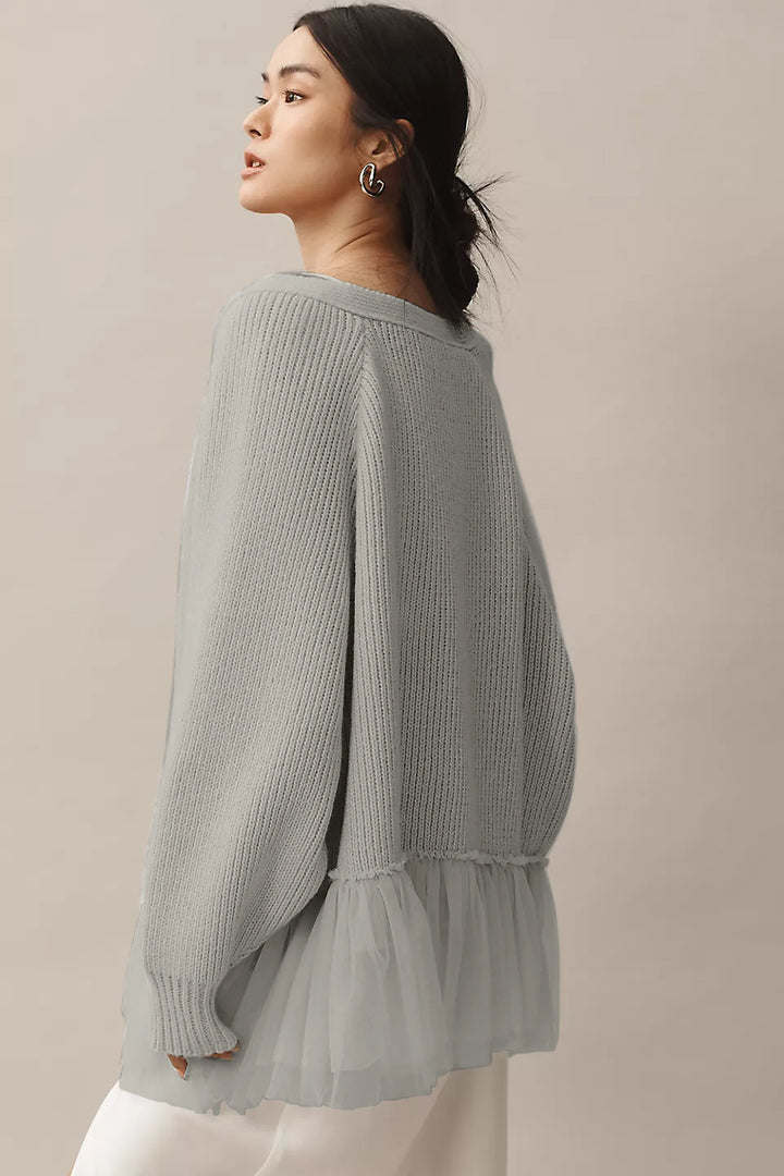 Casual knitted sweater for women with tulle hem Lune London