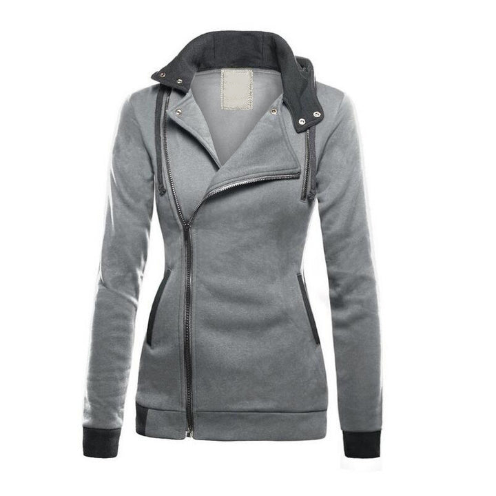 Ladies sporty transitional jacket with asymmetrical zipper and hood Lune London