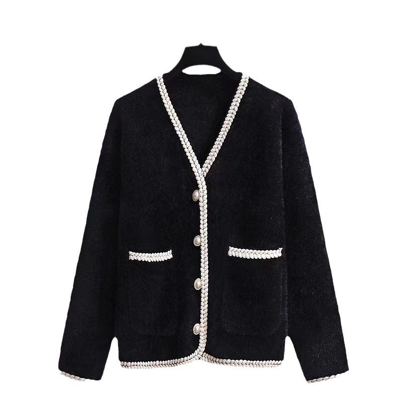 Ladies elegant cardigan with decorative pearl accents Lune London