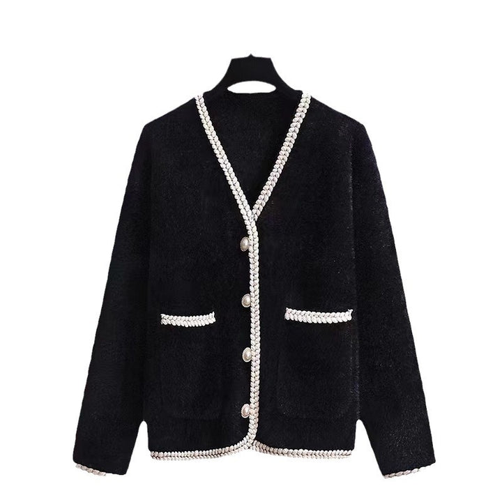 Ladies elegant cardigan with decorative pearl accents Lune London