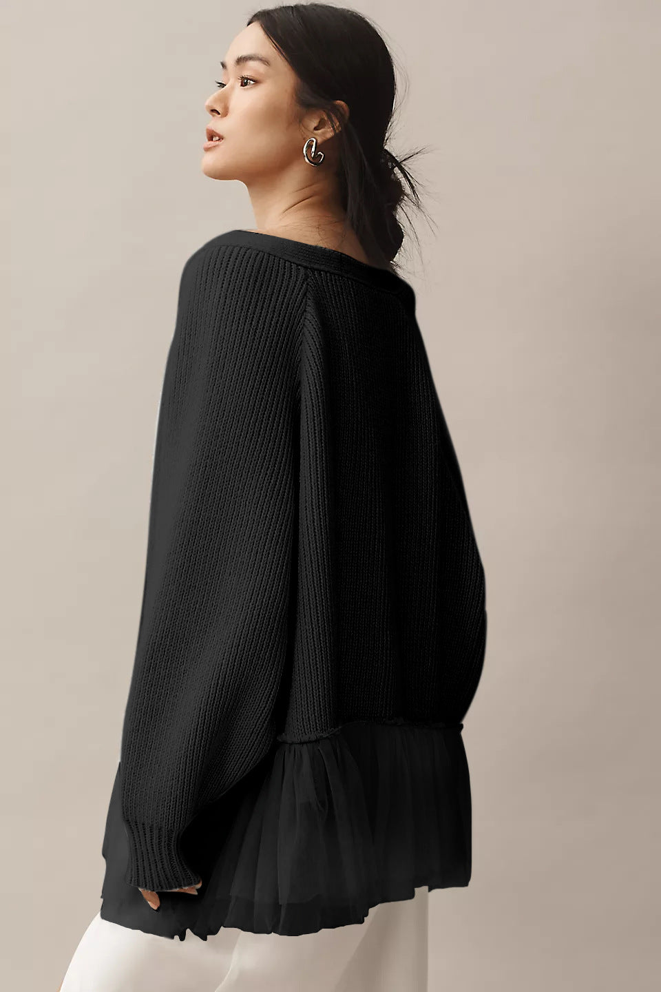 Casual knitted sweater for women with tulle hem Lune London