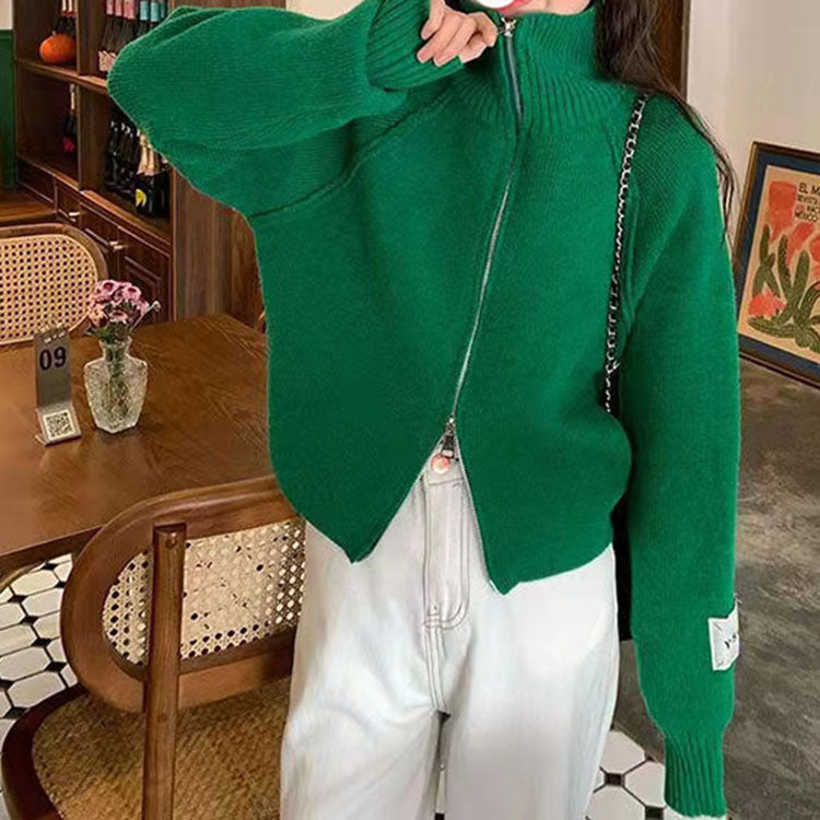 Knitted jacket for women with high-quality zipper and stand-up collar Lune London