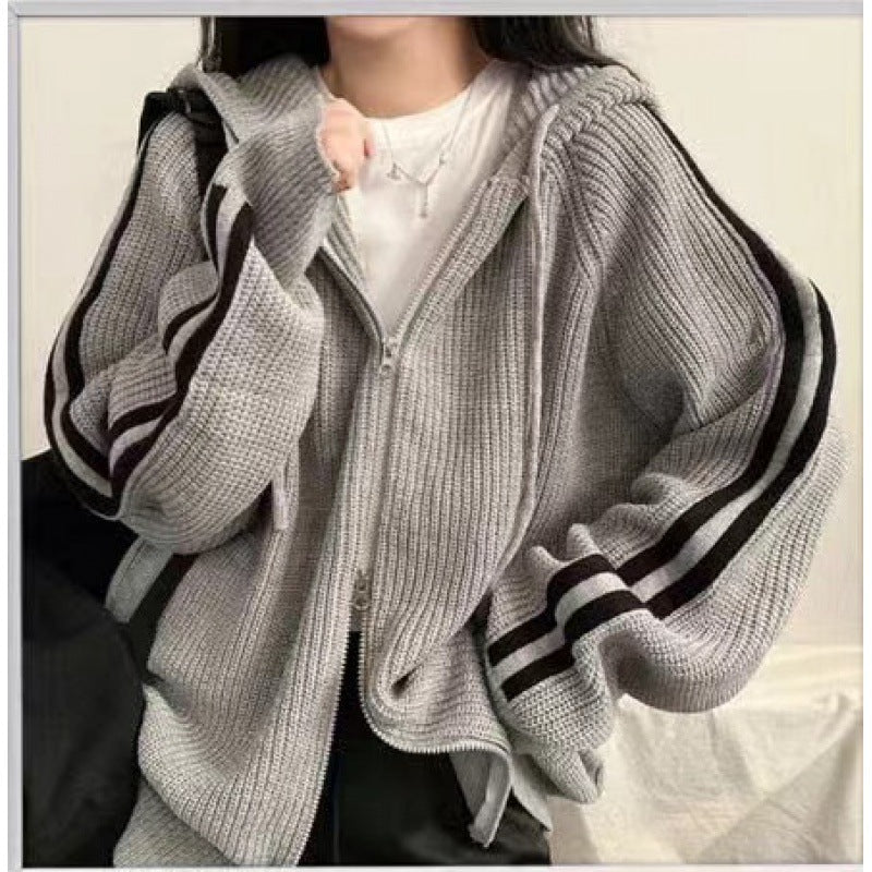 Ladies comfortable ribbed hooded sweater chic and style