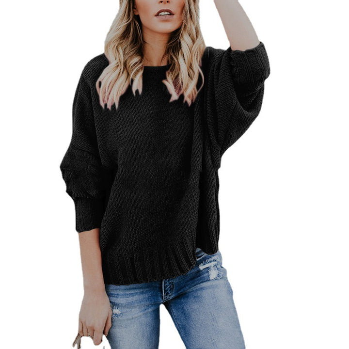 Fashion knit sweater for women with a large back neckline and a chic relaxed silhouette.