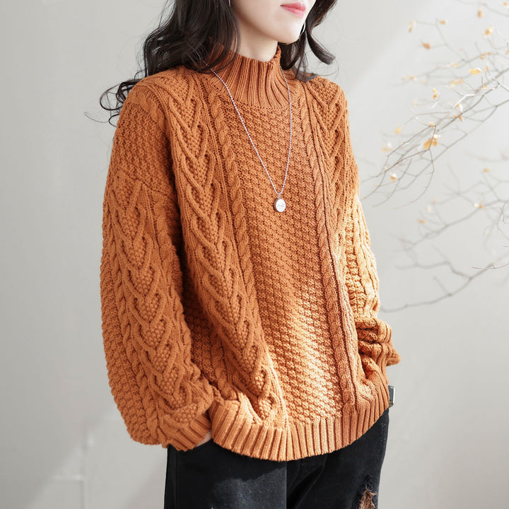 Chunky knit sweater for women with high collar and twisted pattern Lune London