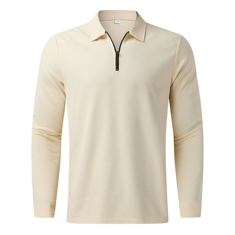 Men's Long Sleeve Sporty Henley Shirt with Zip and Structured Surface Lune London