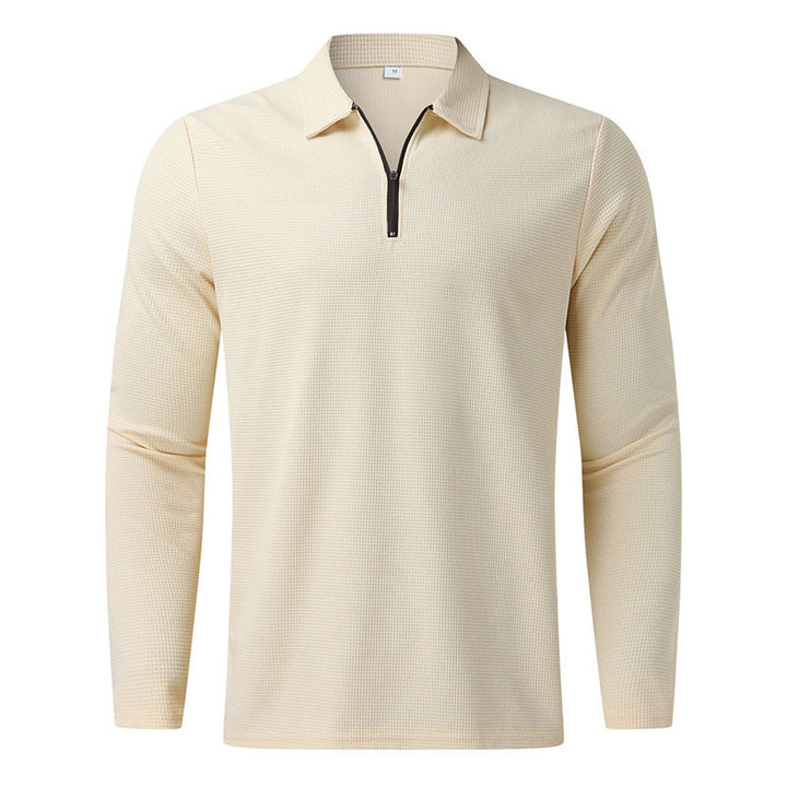 Men's Long Sleeve Sporty Henley Shirt with Zip and Structured Surface Lune London