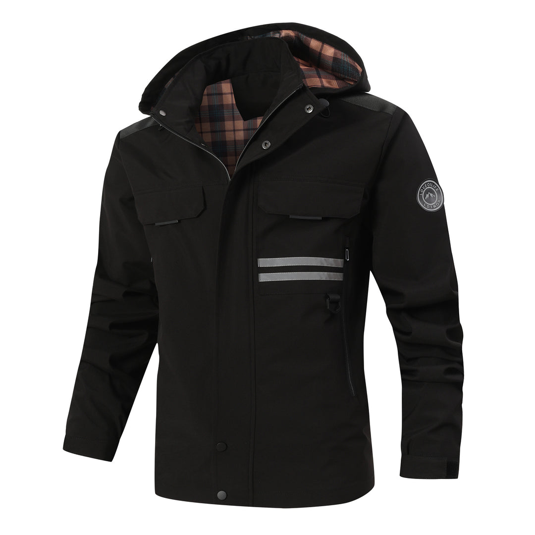 Functional waterproof jacket for men with hood and multiple pockets Lune London