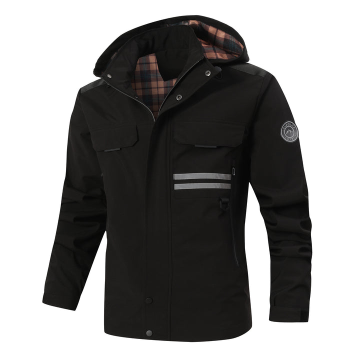 Functional waterproof jacket for men with hood and multiple pockets Lune London