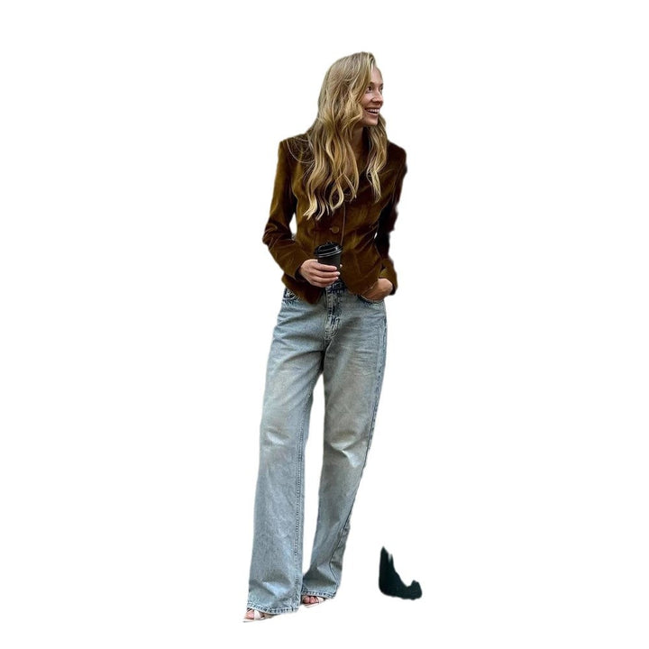 Elegant blazer jacket for women with double button closure and soft sheen effects Lune London