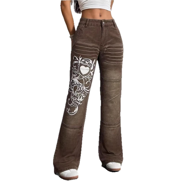 Women's wide jeans with intricate print Lune London