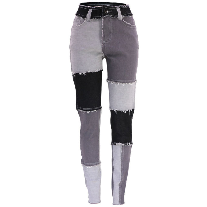 Women's jeans pants with trendy patchwork design, high waist and fitted cut Lune London