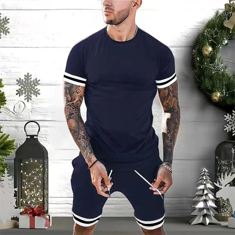 Men's Sporty Comfort Fit Round Neck T-shirt and Shorts Chic Set
