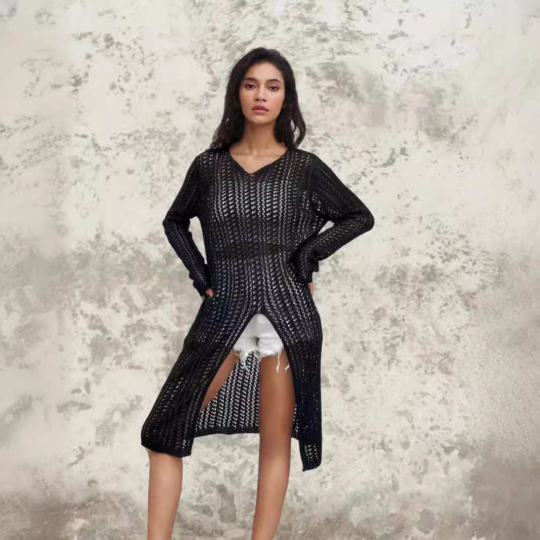 Pull long pour femmes avec design en maille sophistiqué Chic & Stil