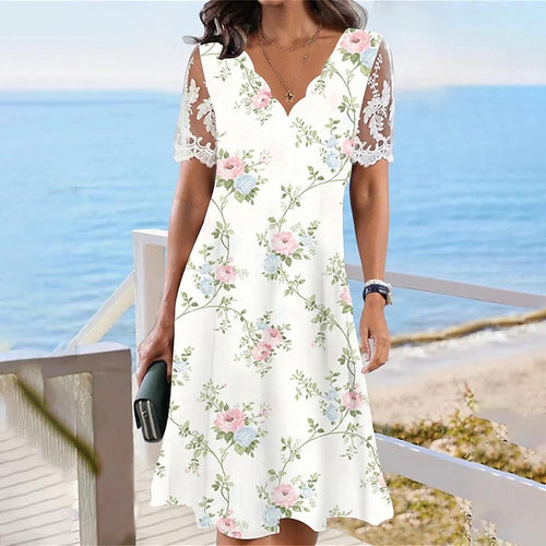 Chic and stylish lace flower dress for women with V neck sleeves