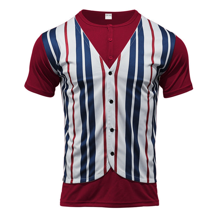 Short-sleeved shirt for men with a sporty striped look and button placket Lune London