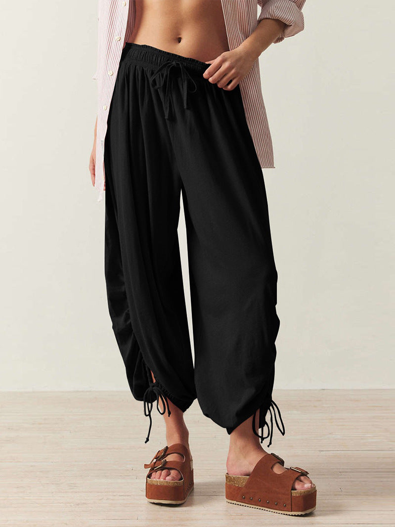 Casual Palazzo pants for women with elastic waist and adjustable ankle bands Lune London