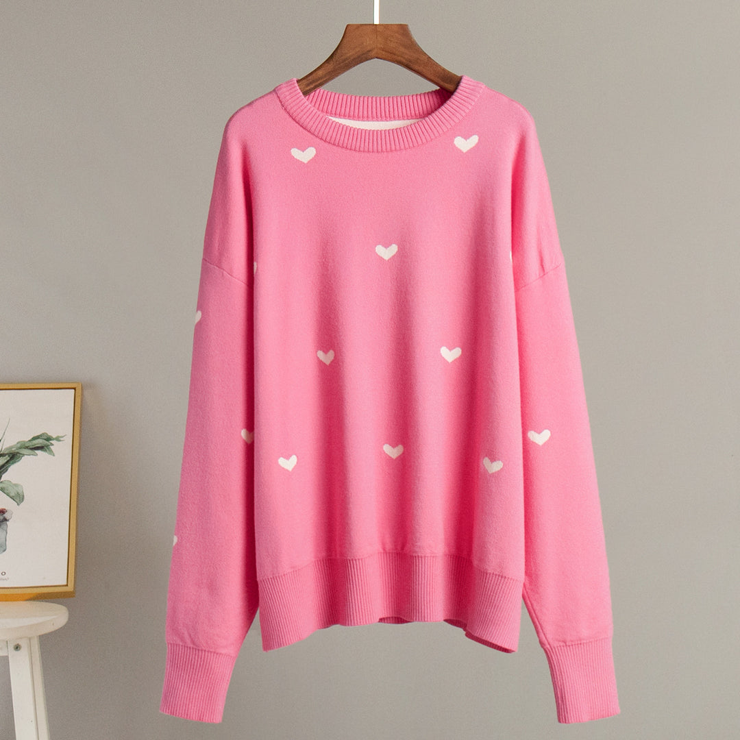 Sweat-shirt surdimensionné confortable pour femmes avec motif en forme de cœur Chic & Stil