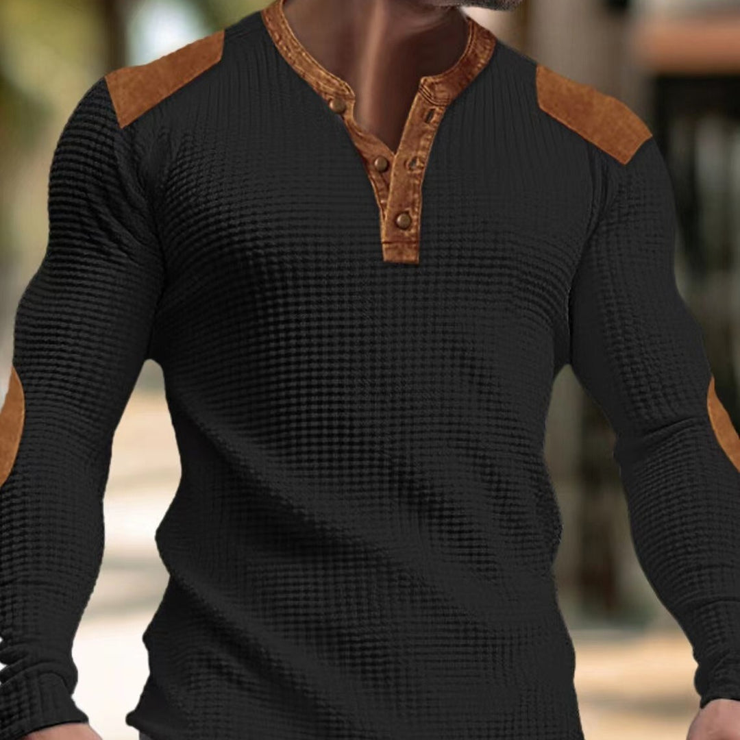 Structured long-sleeve shirt for men with trendy leather applications Lune London