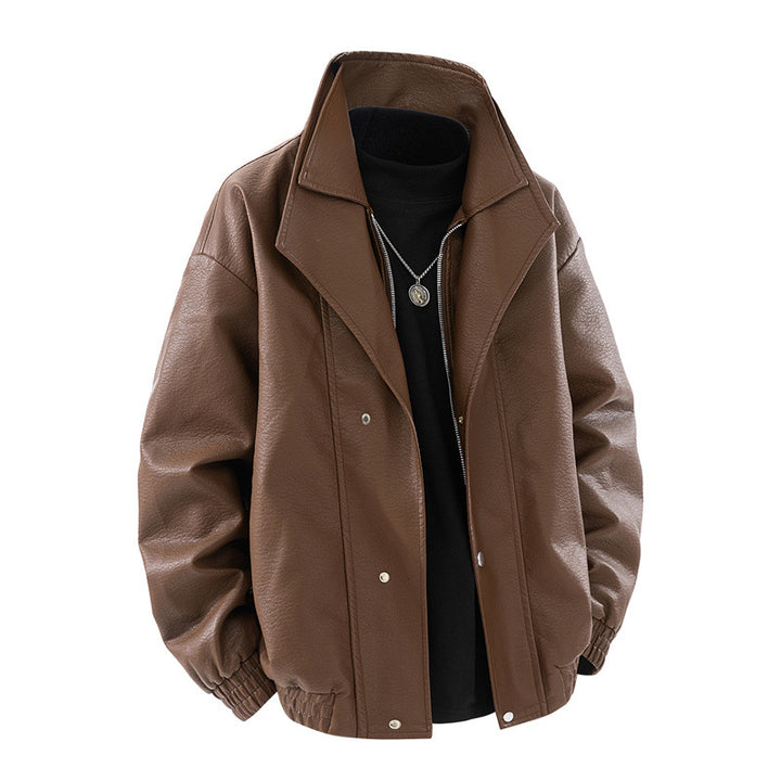 Oversized leather jacket for men with stylish collar and practical pockets Lune London