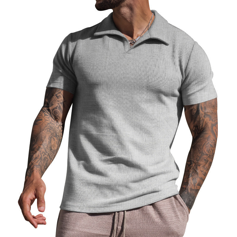 Men's Short Sleeve Polo with Textured Design and Modern Collar Lune London