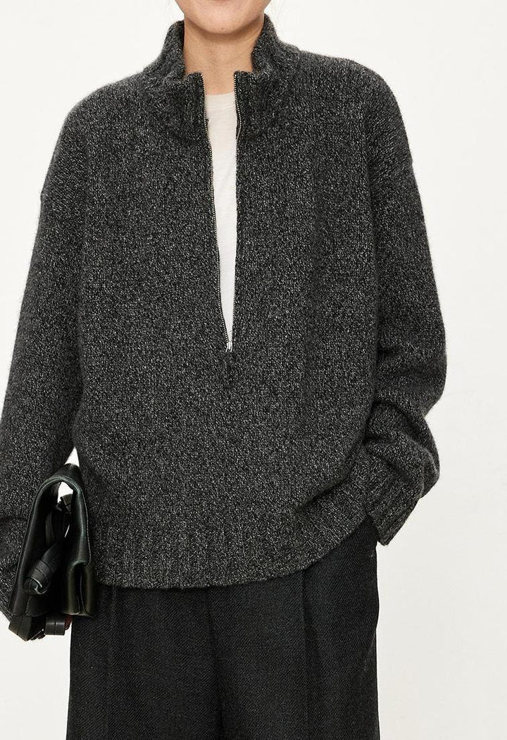 Pull en maille épaisse pour femmes avec col montant et demi-fermeture éclair Chic & Stil