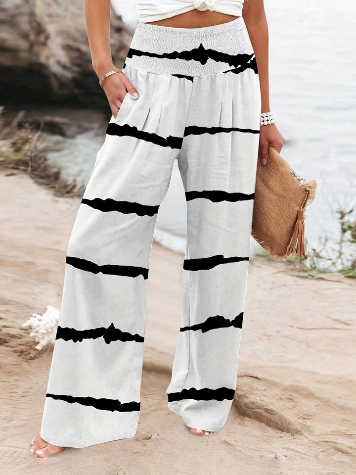 Summer wide-leg pants for women with elastic waist and trendy striped pattern Lune London
