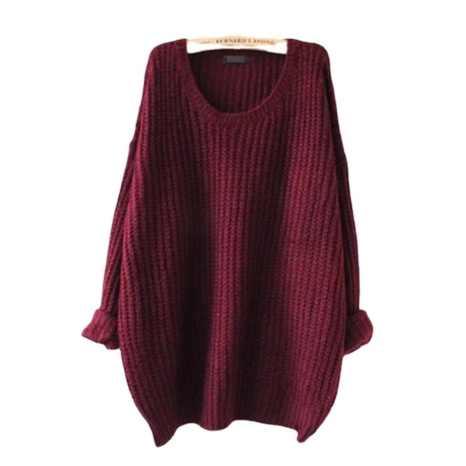 Chunky knit pullover for women with wide sleeves and a deep round neckline Lune London