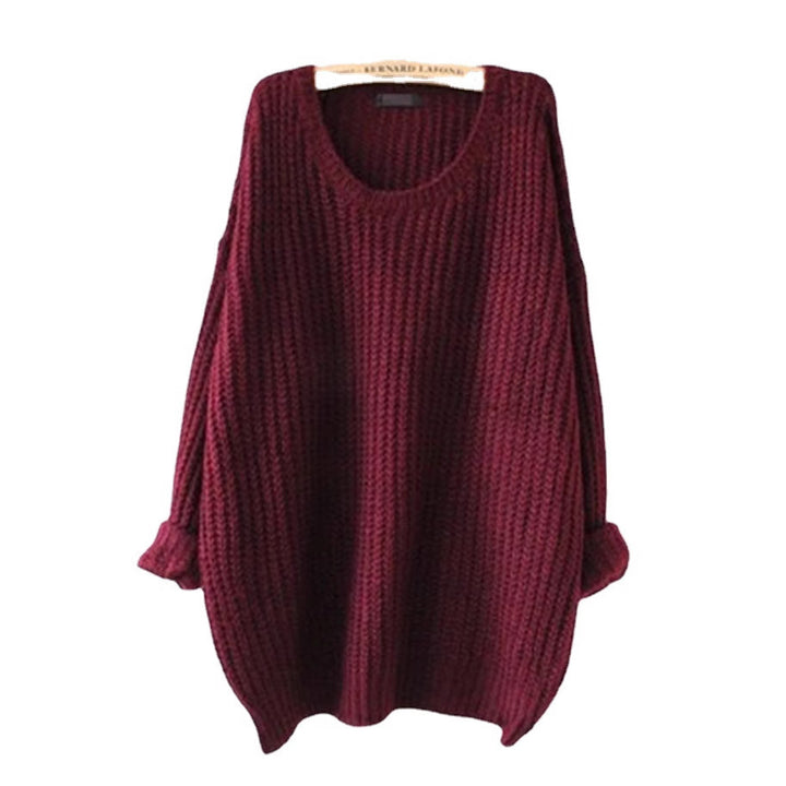 Chunky knit pullover for women with wide sleeves and a deep round neckline Lune London