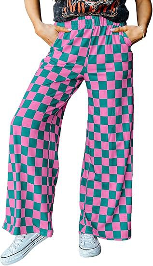 Women's Checkered Palazzo Pants with Elastic Waistband and Practical Side Pockets Chic und Stil