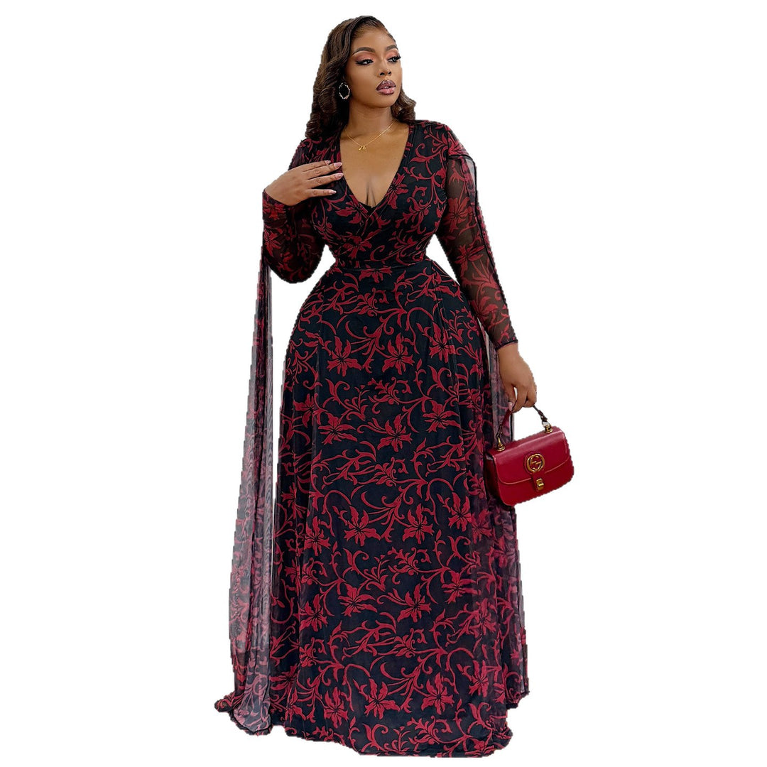 Women's maxi dress with floral transparent design and elegant sleeves Lune London