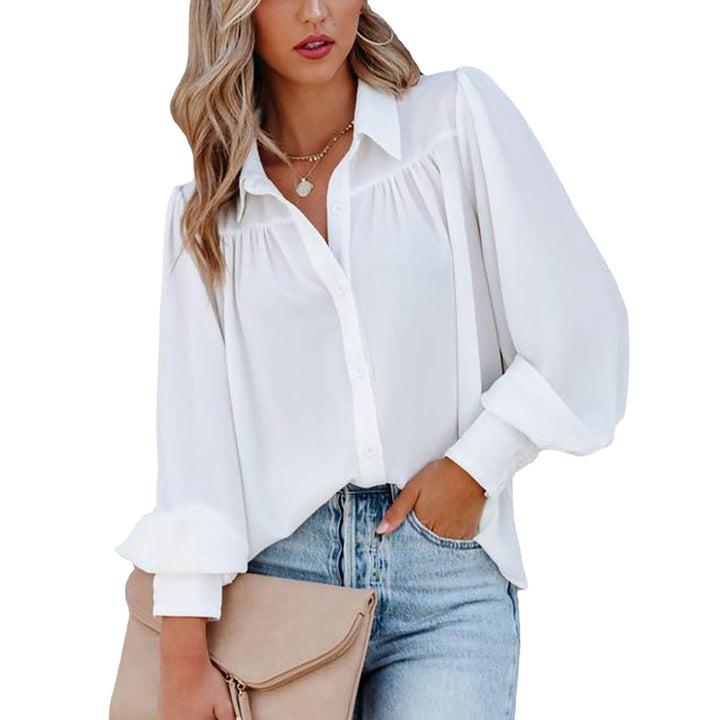 Elegant Buttoned Blouse with Puff Sleeves for Chic Women