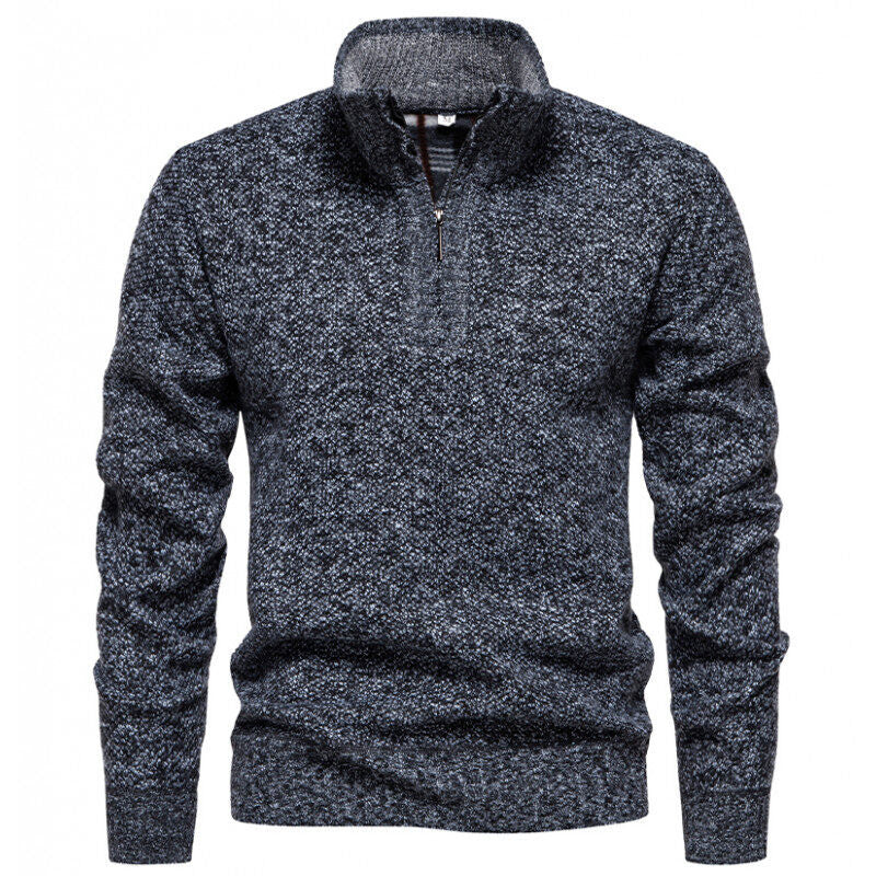 Men's High-Quality Pullover with High Collar and Zip Lune London