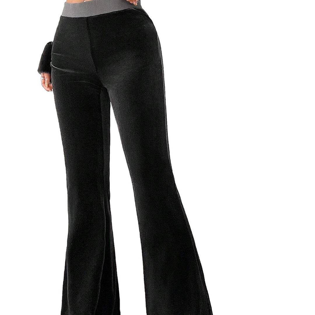 Pantalon en velours évasé pour femme avec taille élastique et design scintillant Chic & Stil