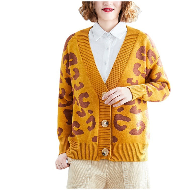 Women Chunky Knit Vest with Modern Leopard Print and Practical Button Details Lune London