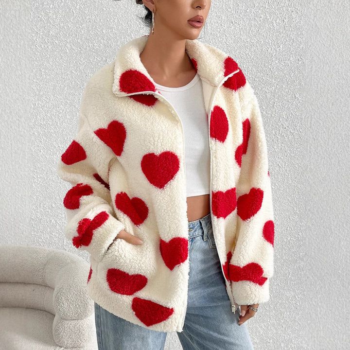 Ladies Cozy Fleece Jacket with Heart Design Lune London