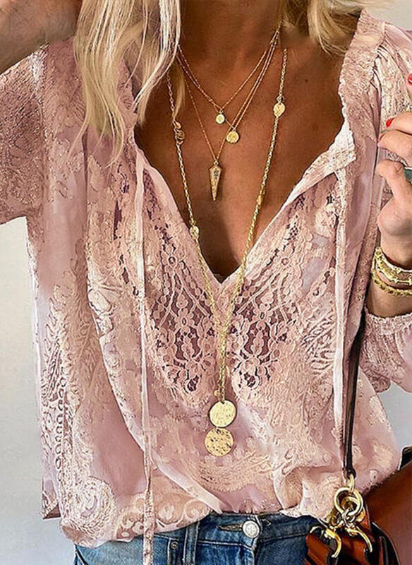 Women's elegant blouse with fine lace and deep V-neck Lune London