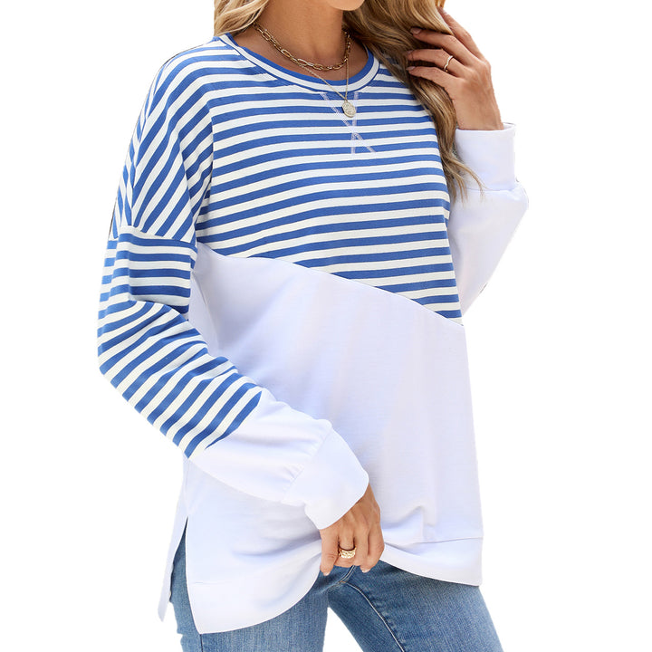 Casual women's sweatshirt with striped design and contrasting hem Lune London