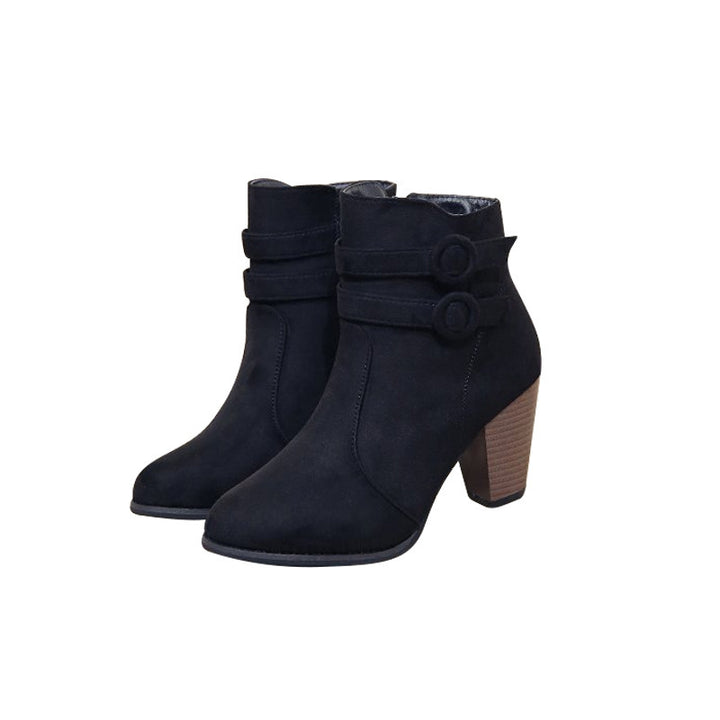 Elegant ankle boots for women with trendy button decoration and comfortable block heel Lune London