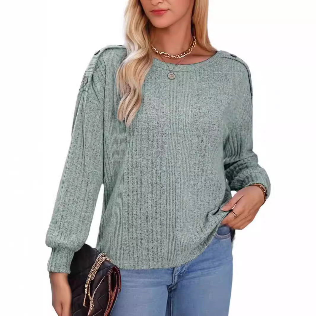 Ladies Stylish Knit Top with Dropped Shoulders and Button Details Lune London