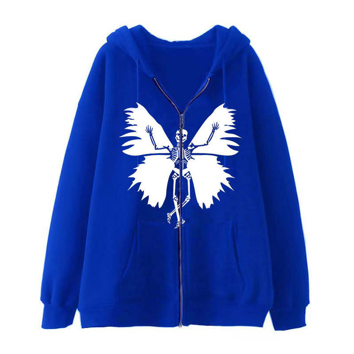 Women’s zip hoodie with unique skeleton and butterfly design Lune London