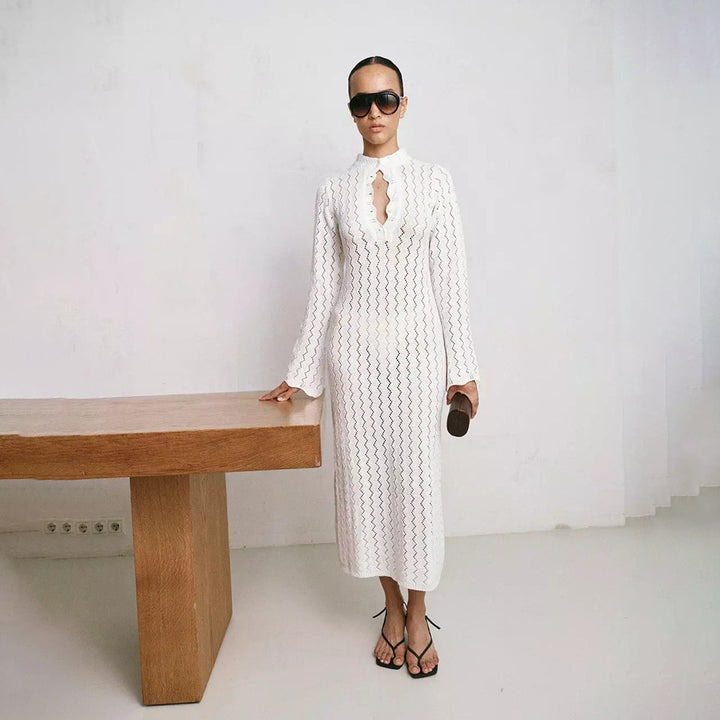 Lune London fitted maxi dress for women with high collar