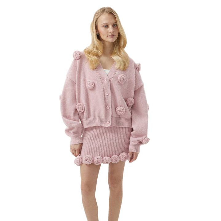 Knitted jacket for women with floral design and matching skirt Lune London