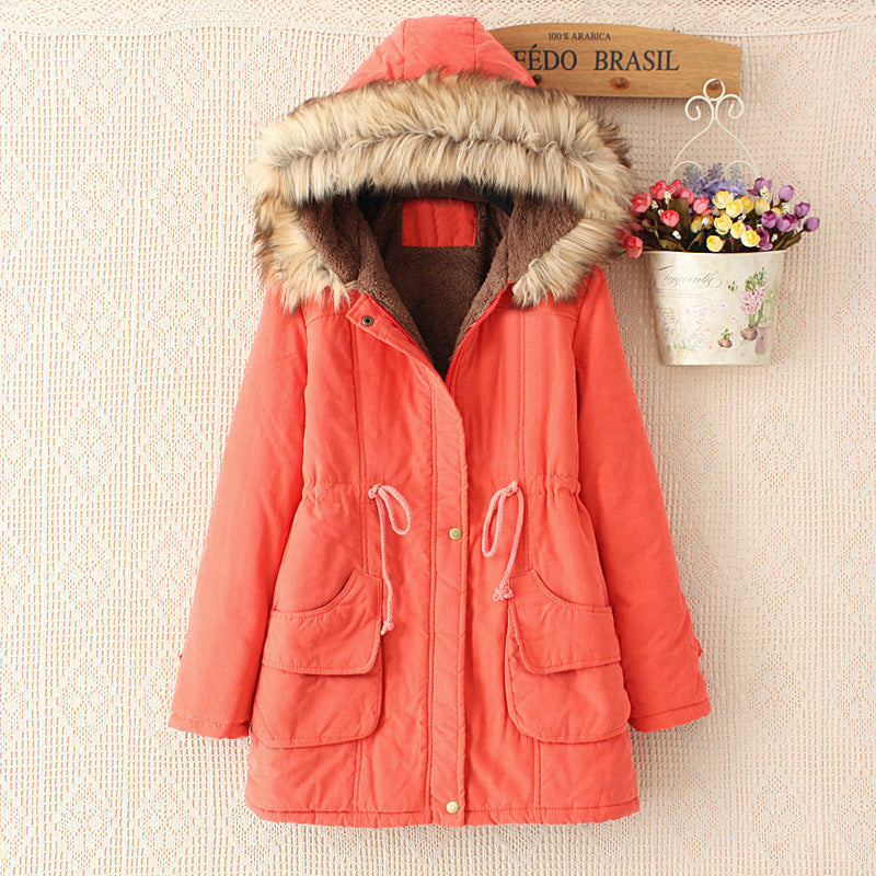 Ladies quilted transition jacket with faux fur collar and practical pockets Lune London