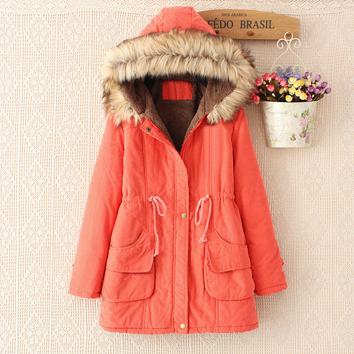 Ladies quilted transition jacket with faux fur collar and practical pockets Lune London