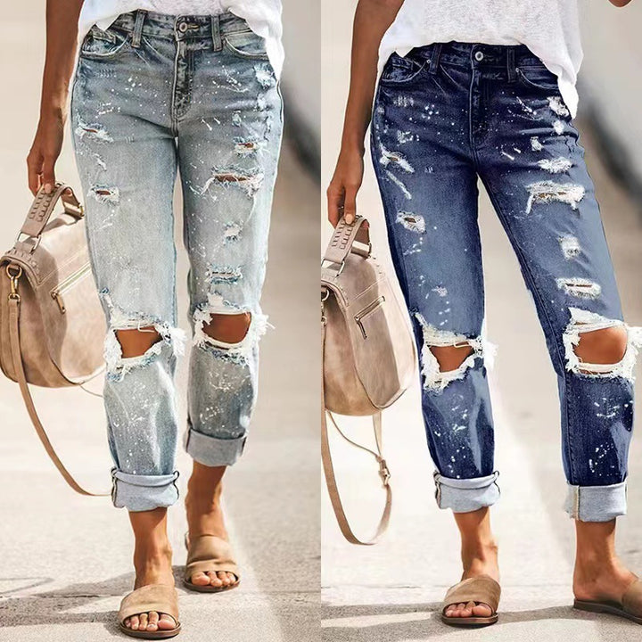 Skinny jeans for women with a trendy distressed effect and a high waist Lune London