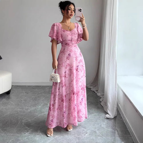 Women's maxi dress with flowing cut and romantic floral pattern Lune London